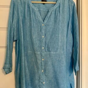 Talbots Light Blue Linen Button-Down Shirt